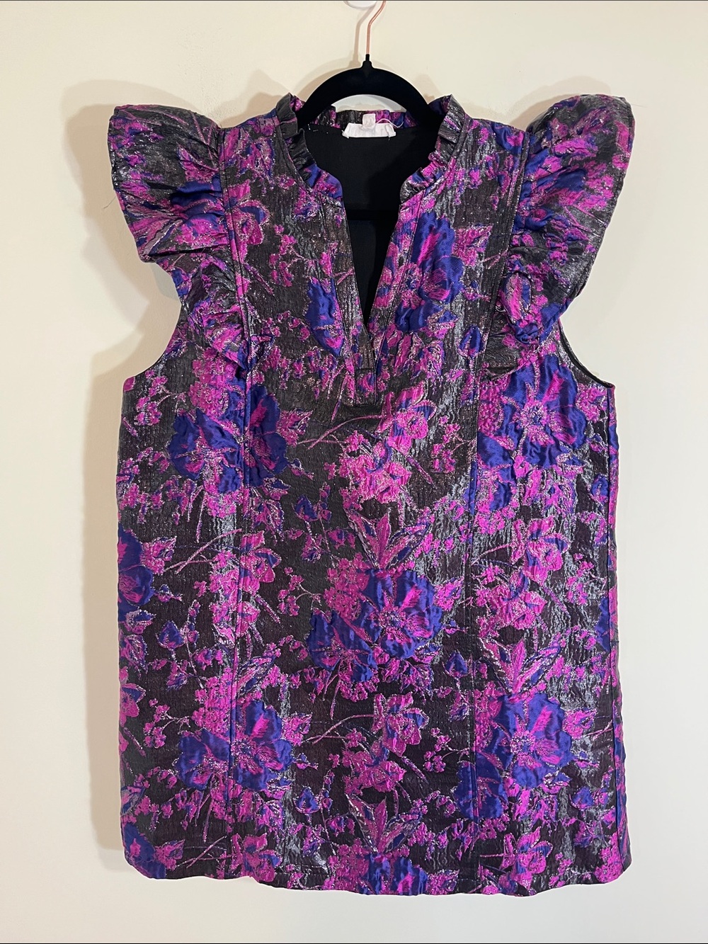 THML BLACK AND MAGENTA METALLIC FLORAL DRESS XL